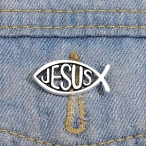 Silver Jesus Fish Brooch Pin